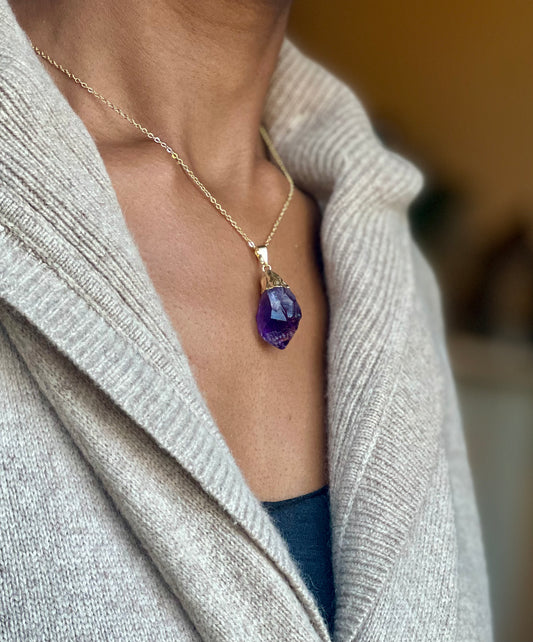 Gold Filled Large Amethyst Necklace