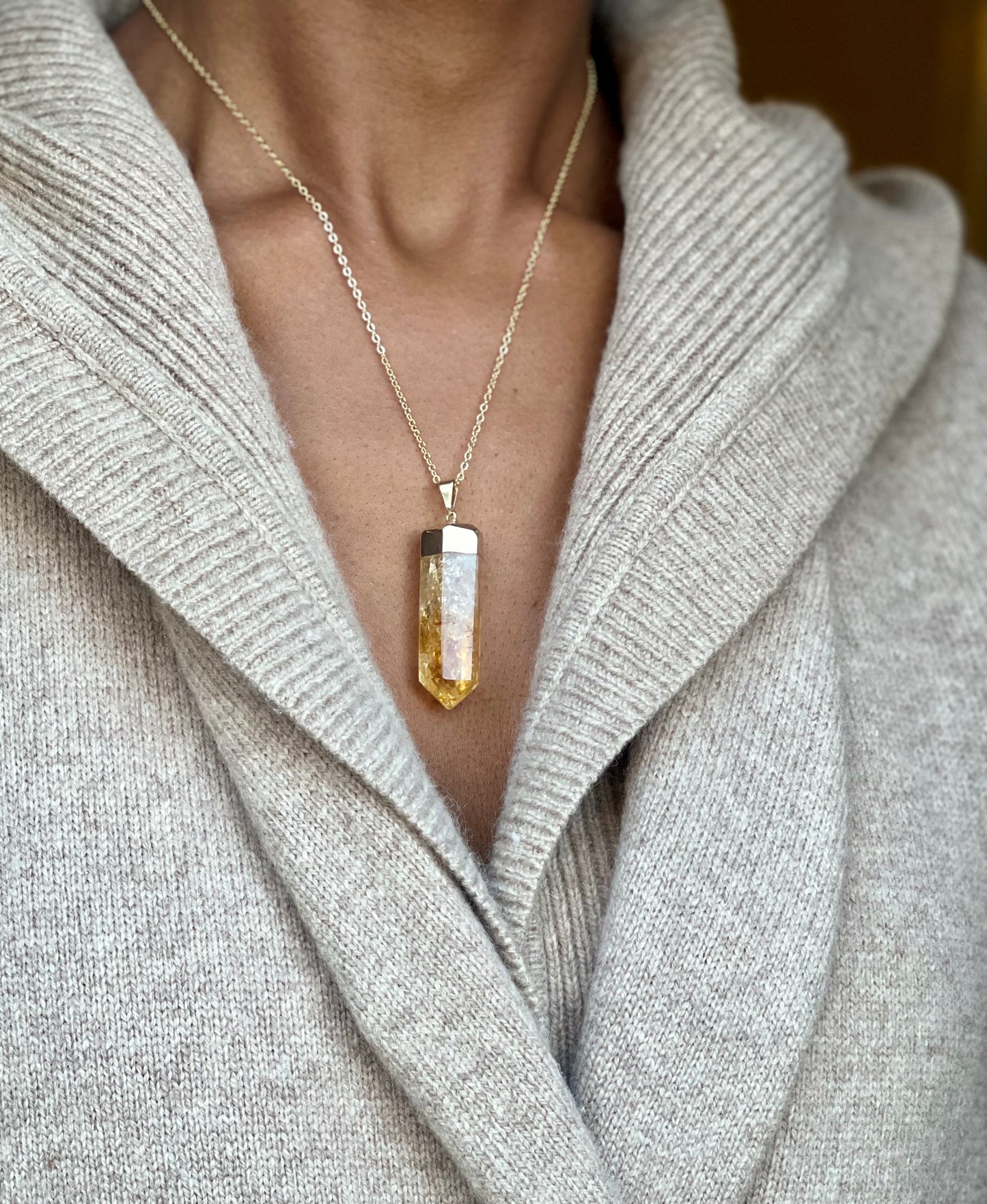 Gold Plated Citrine Point Necklace