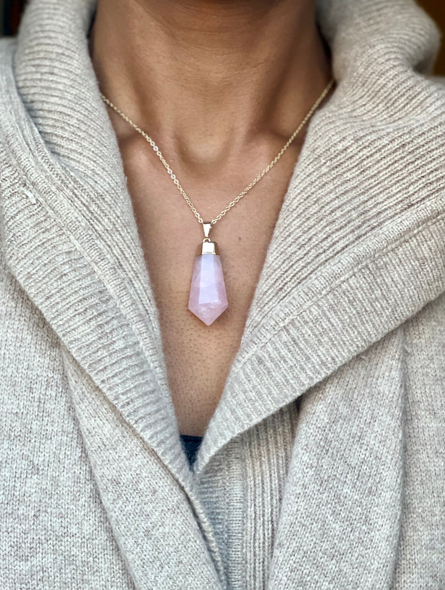 Gold Plated Rose Quartz Cut Necklace