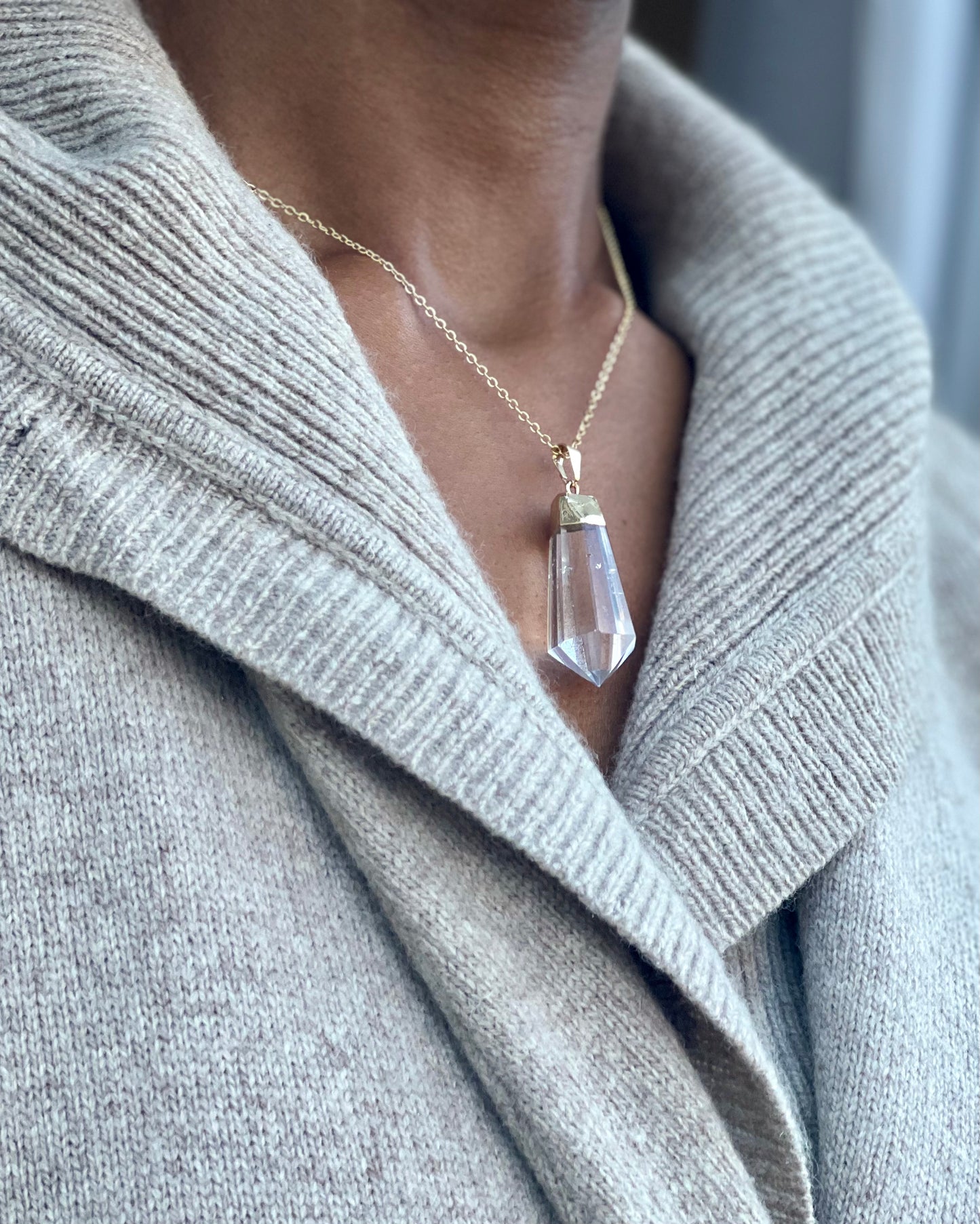 Gold Plated Quartz Crystal Point Necklace