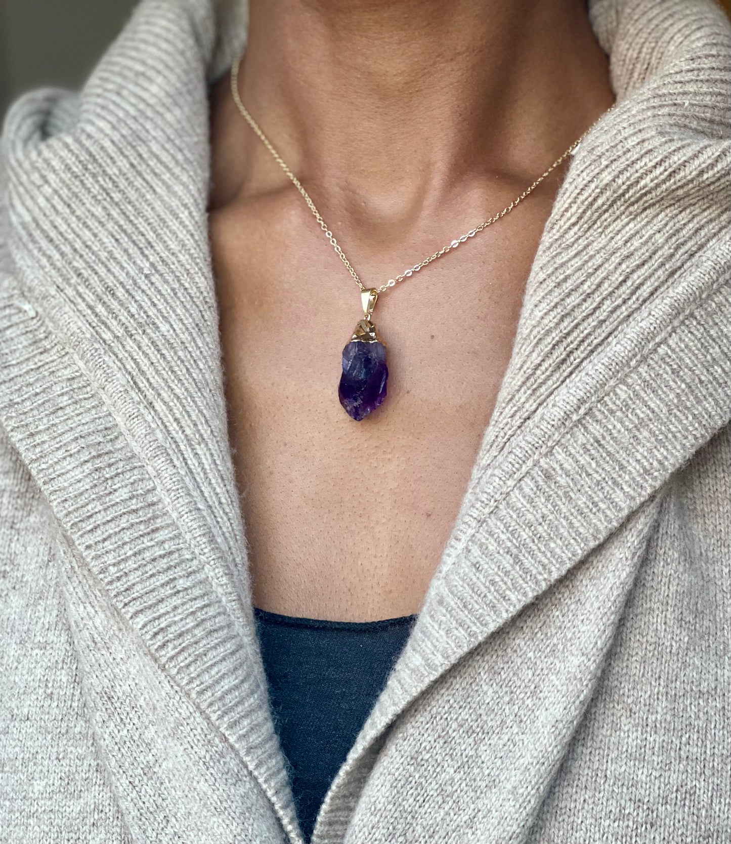 Gold Filled Large Amethyst Necklace