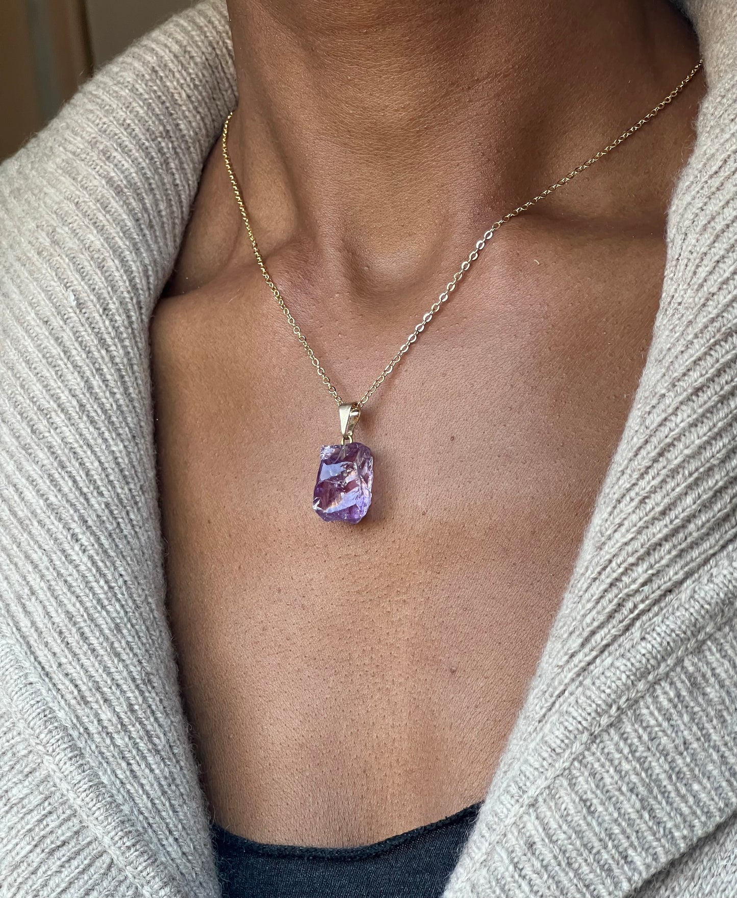 Raw Gold Plated Amethyst Crystal Necklace