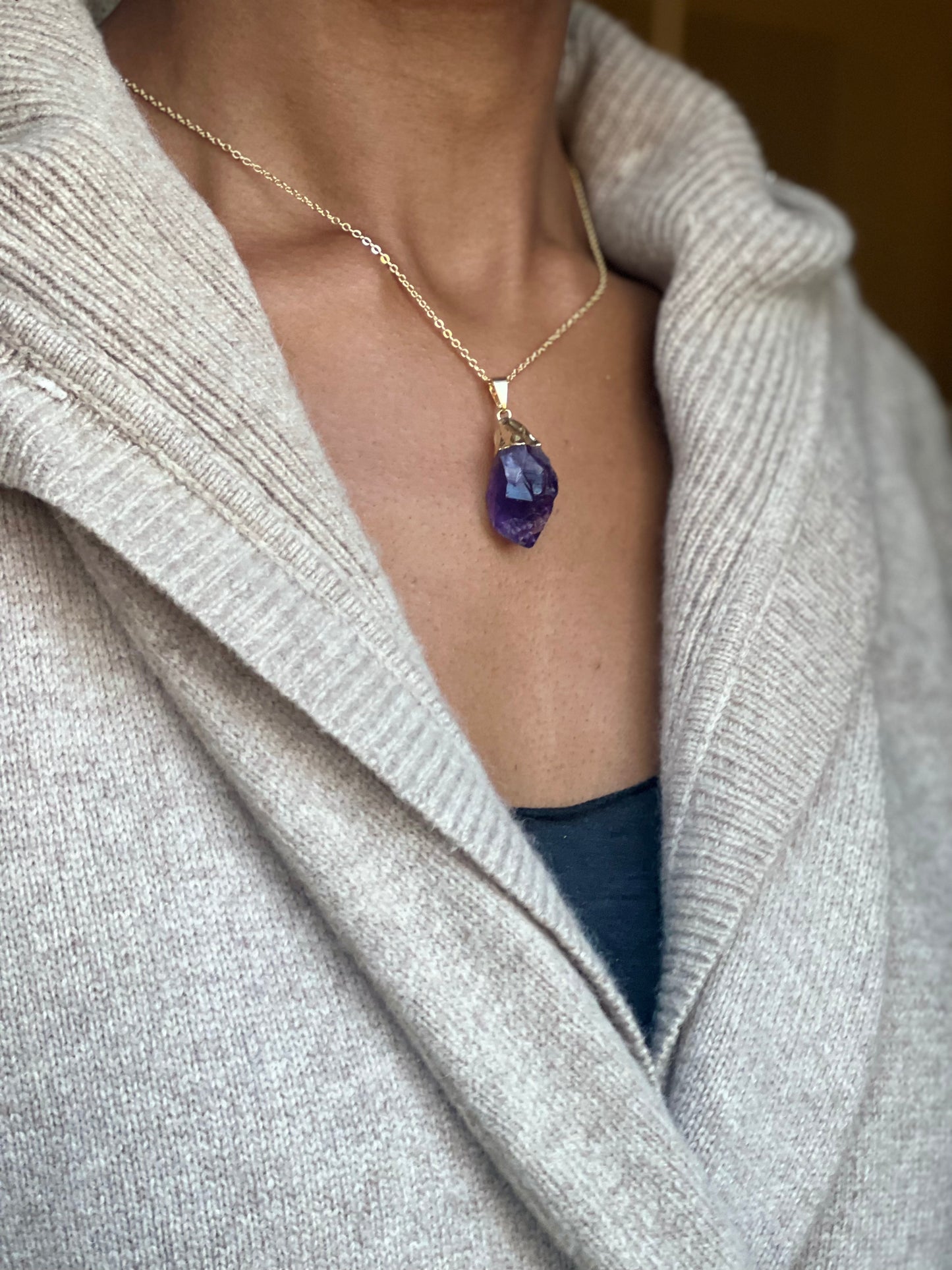 Gold Filled Large Amethyst Necklace