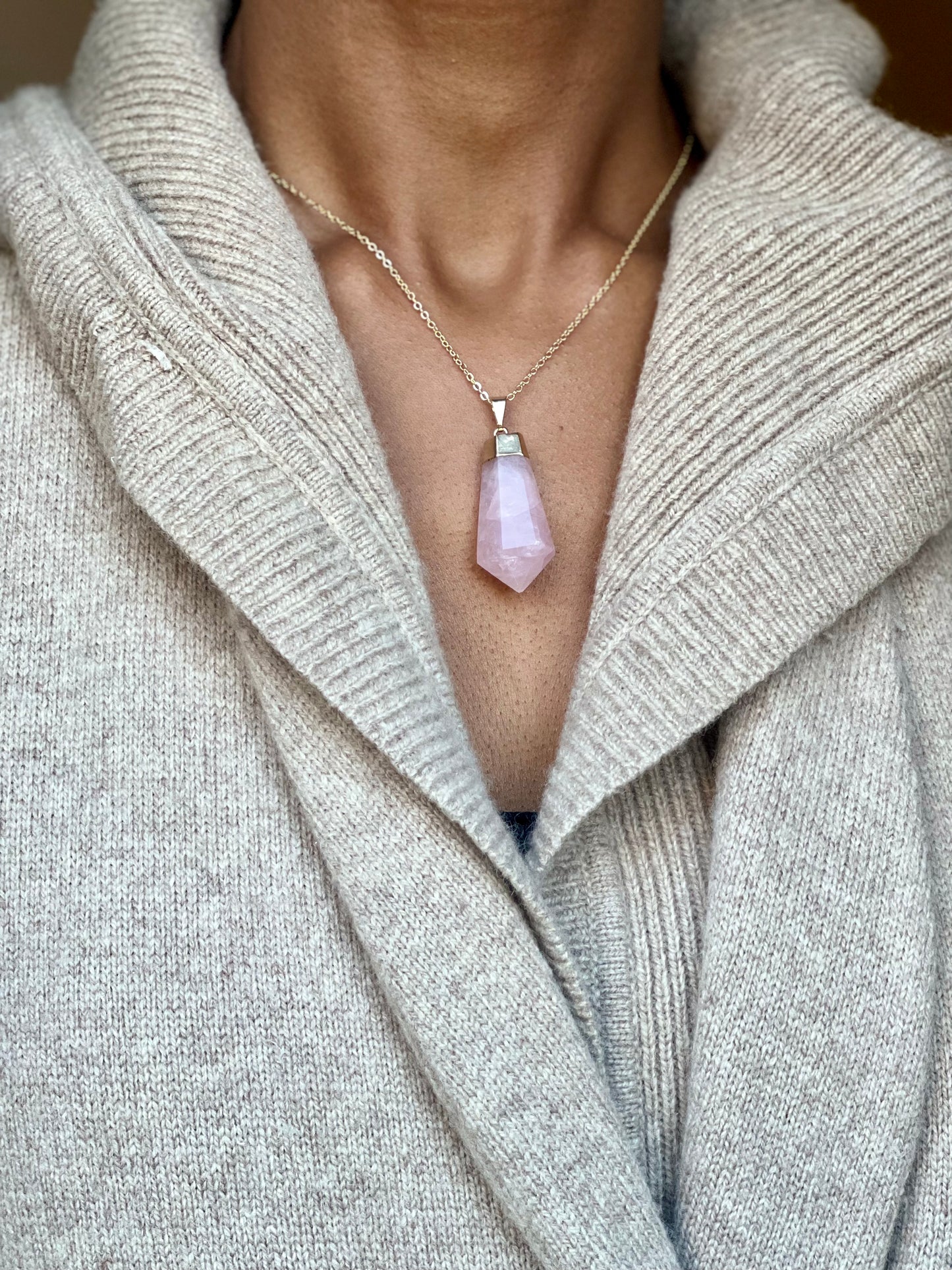 Gold Plated Rose Quartz Cut Necklace