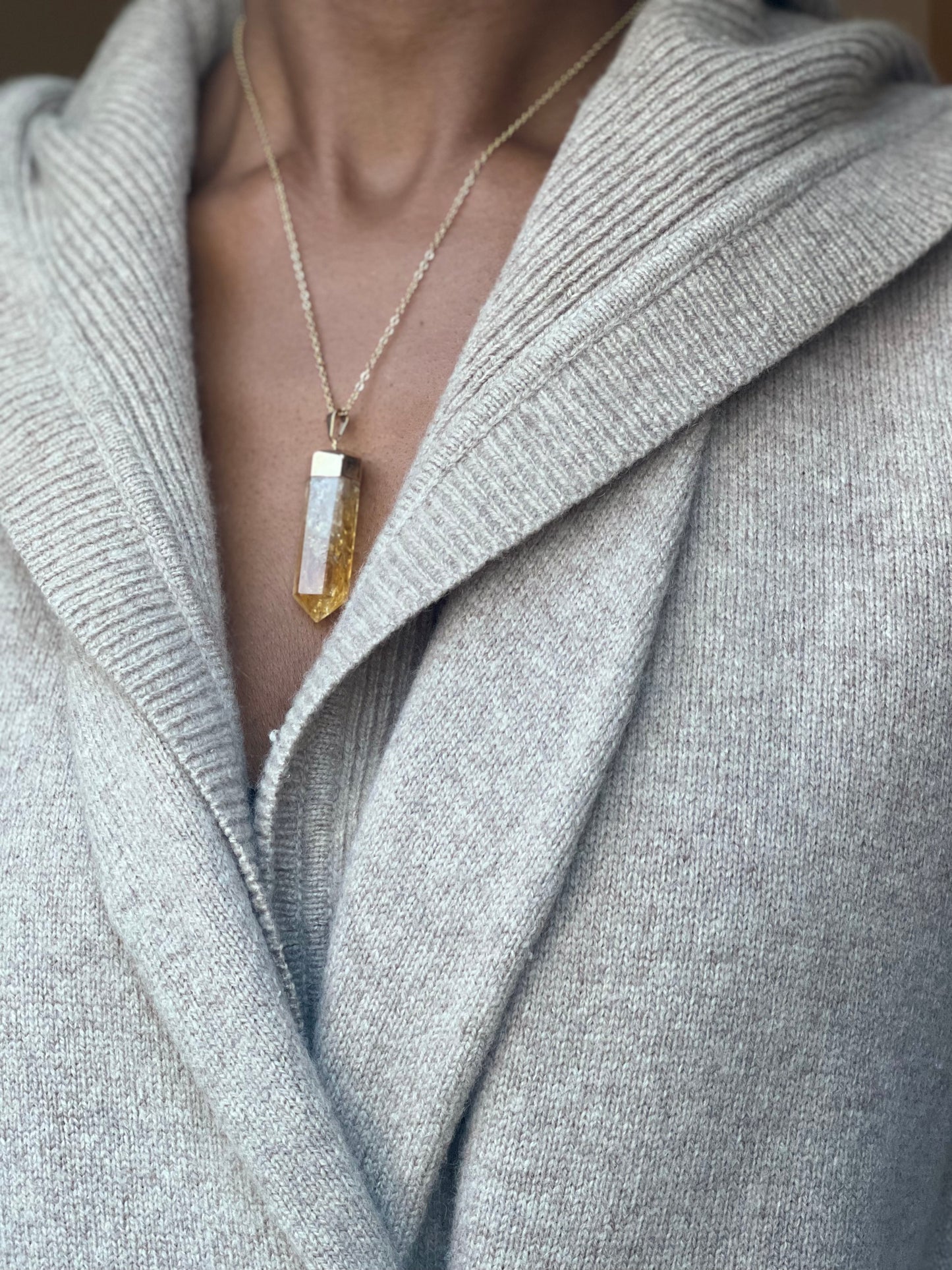 Gold Plated Citrine Point Necklace