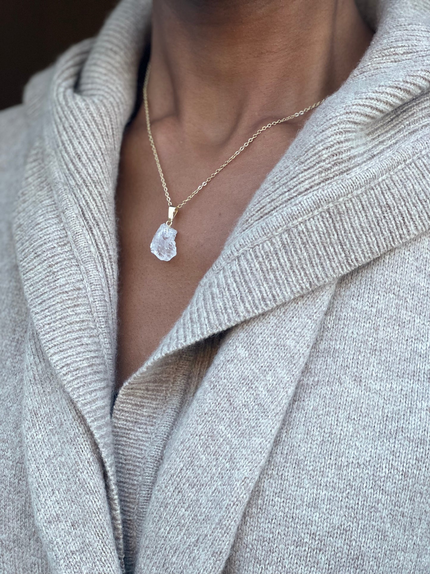 Gold Plated Rough Clear Quartz Necklace