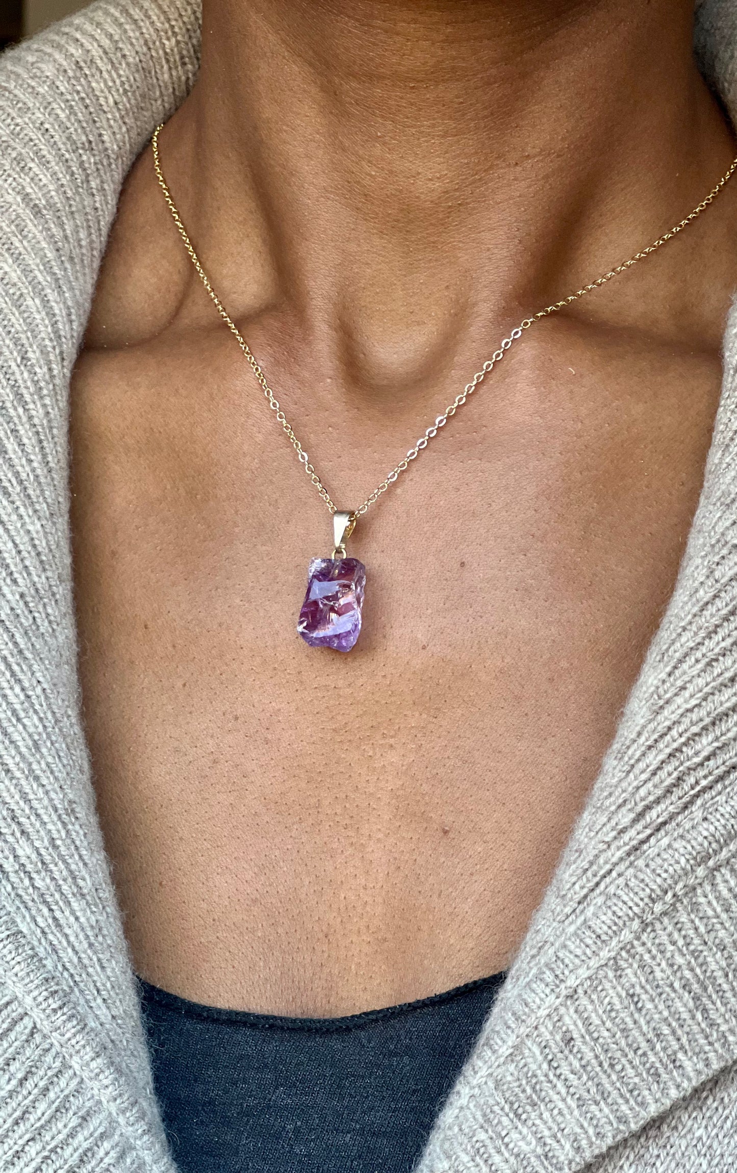 Raw Gold Plated Amethyst Crystal Necklace