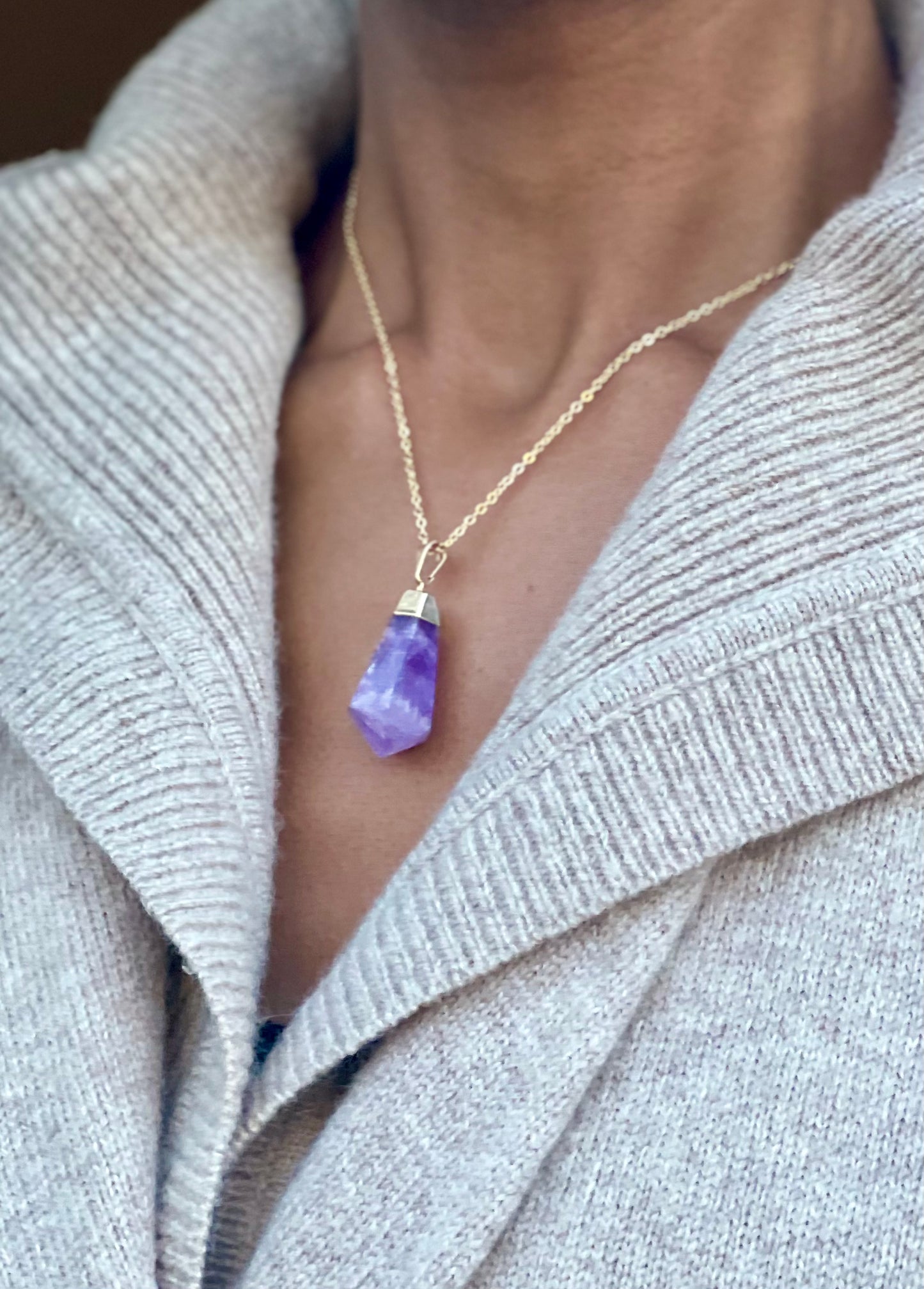 Gold Plated Crystal Amethyst Point Necklace