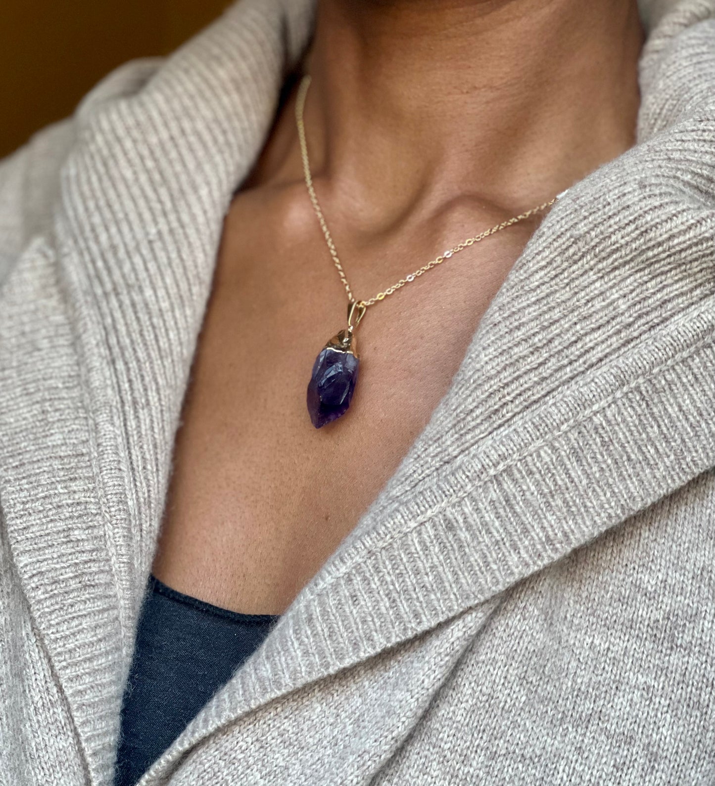 Gold Filled Large Amethyst Necklace