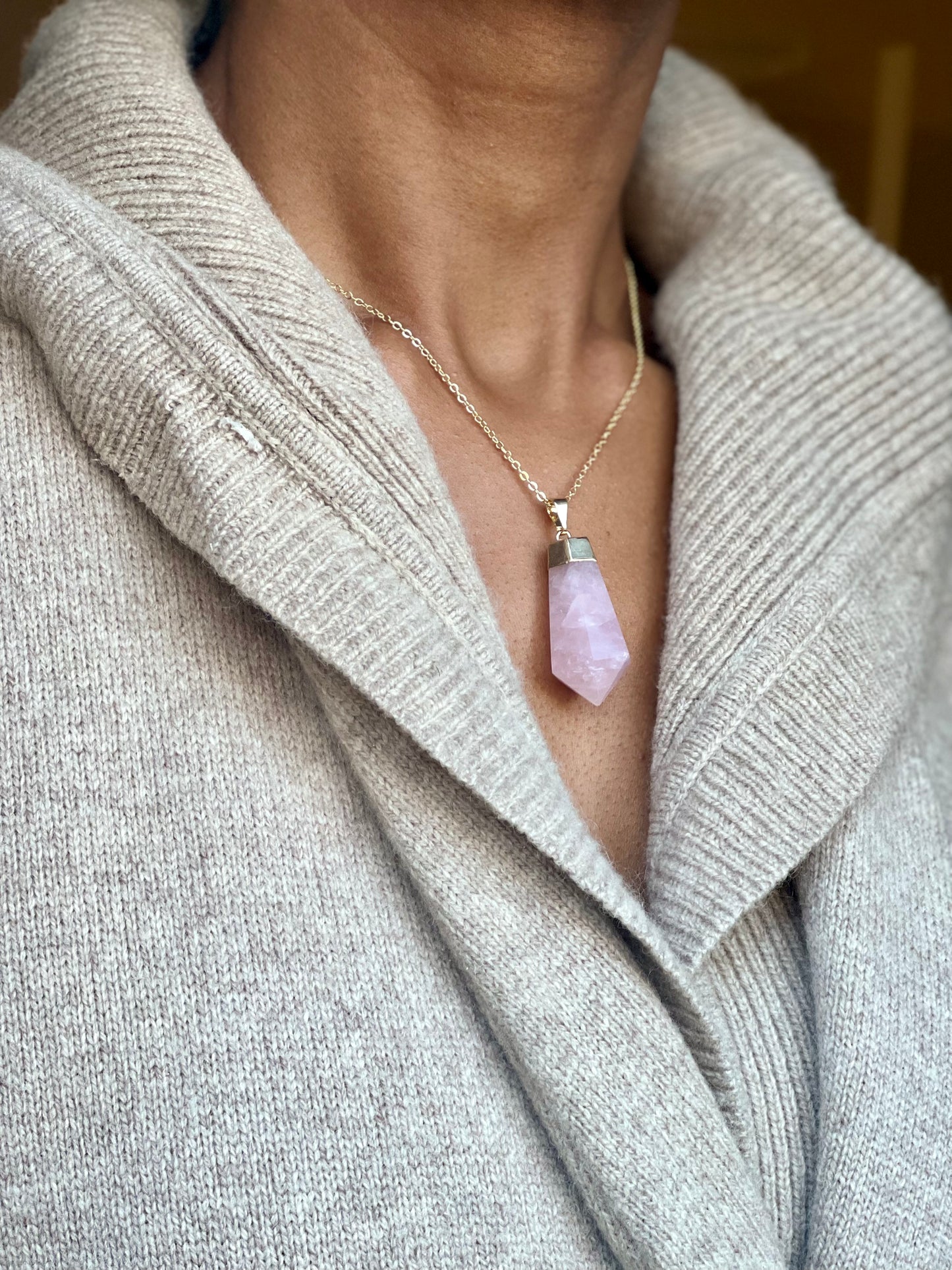 Gold Plated Rose Quartz Cut Necklace