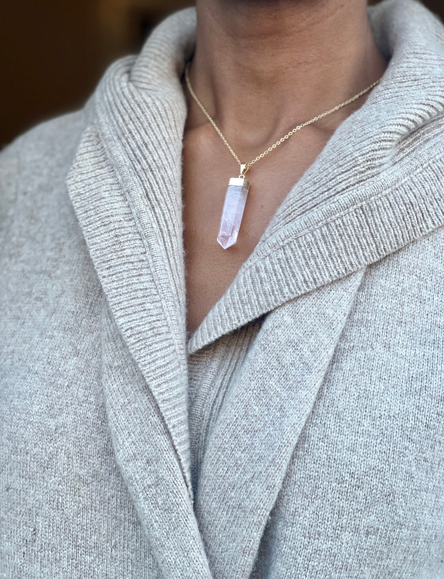 Rose Quartz Crystal Point Necklace