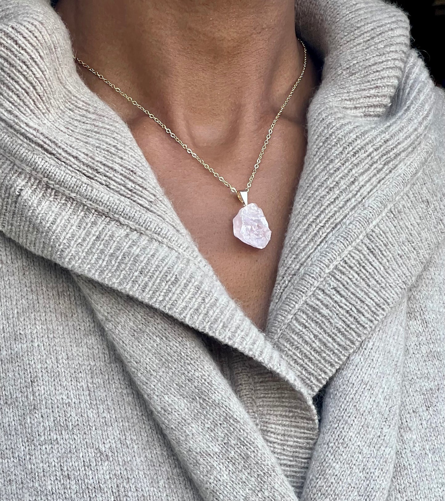 Gold Filled Rose Quartz Crystal Necklace