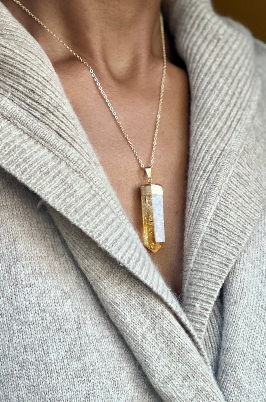 Gold Plated Citrine Point Necklace