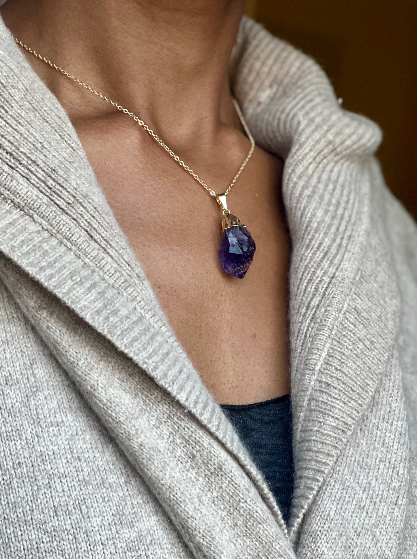 Gold Filled Large Amethyst Necklace