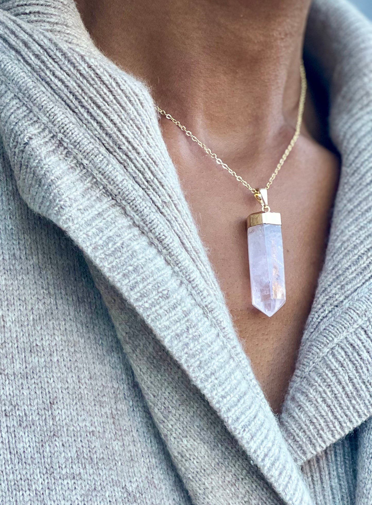 Rose Quartz Crystal Point Necklace