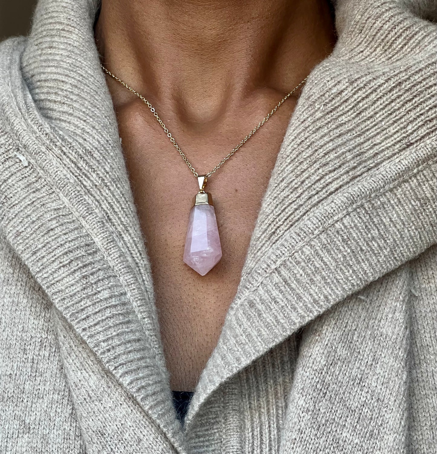 Gold Plated Rose Quartz Cut Necklace