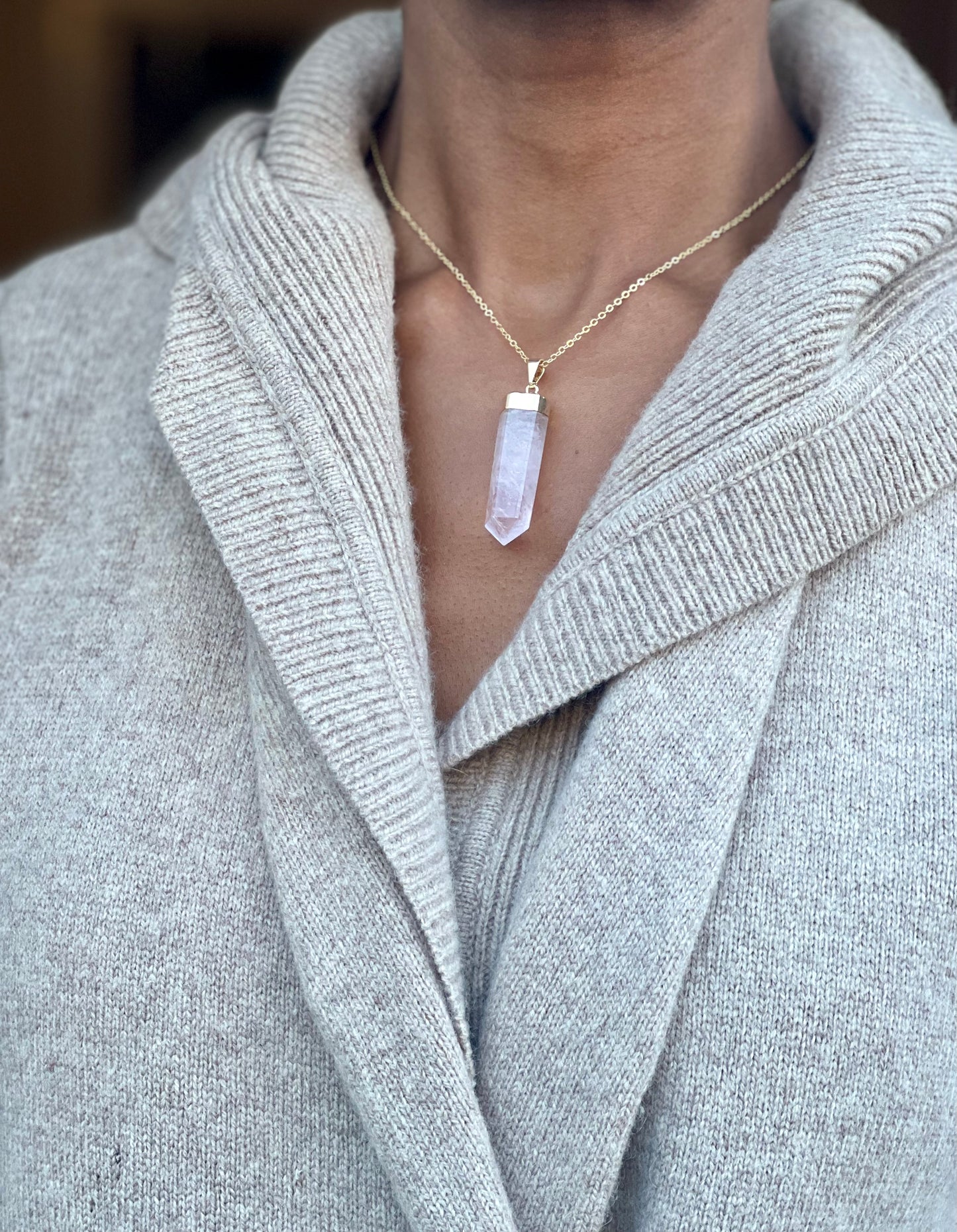 Rose Quartz Crystal Point Necklace