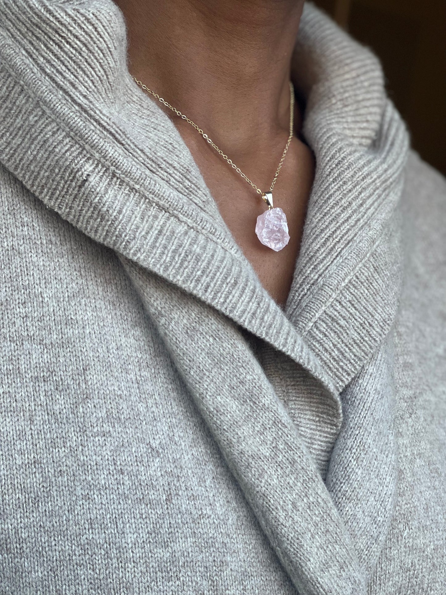 Gold Filled Rose Quartz Crystal Necklace