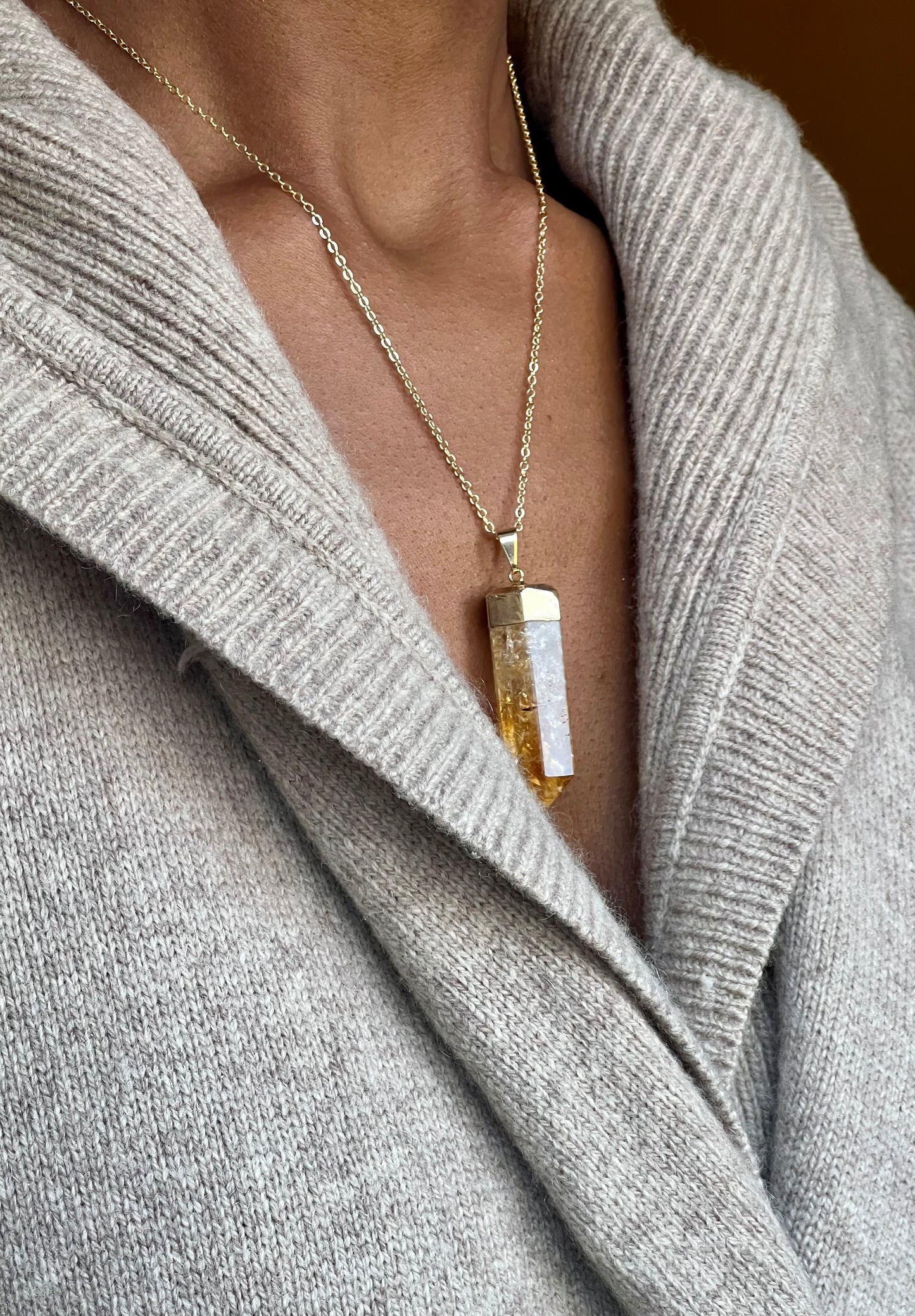 Gold Plated Citrine Point Necklace