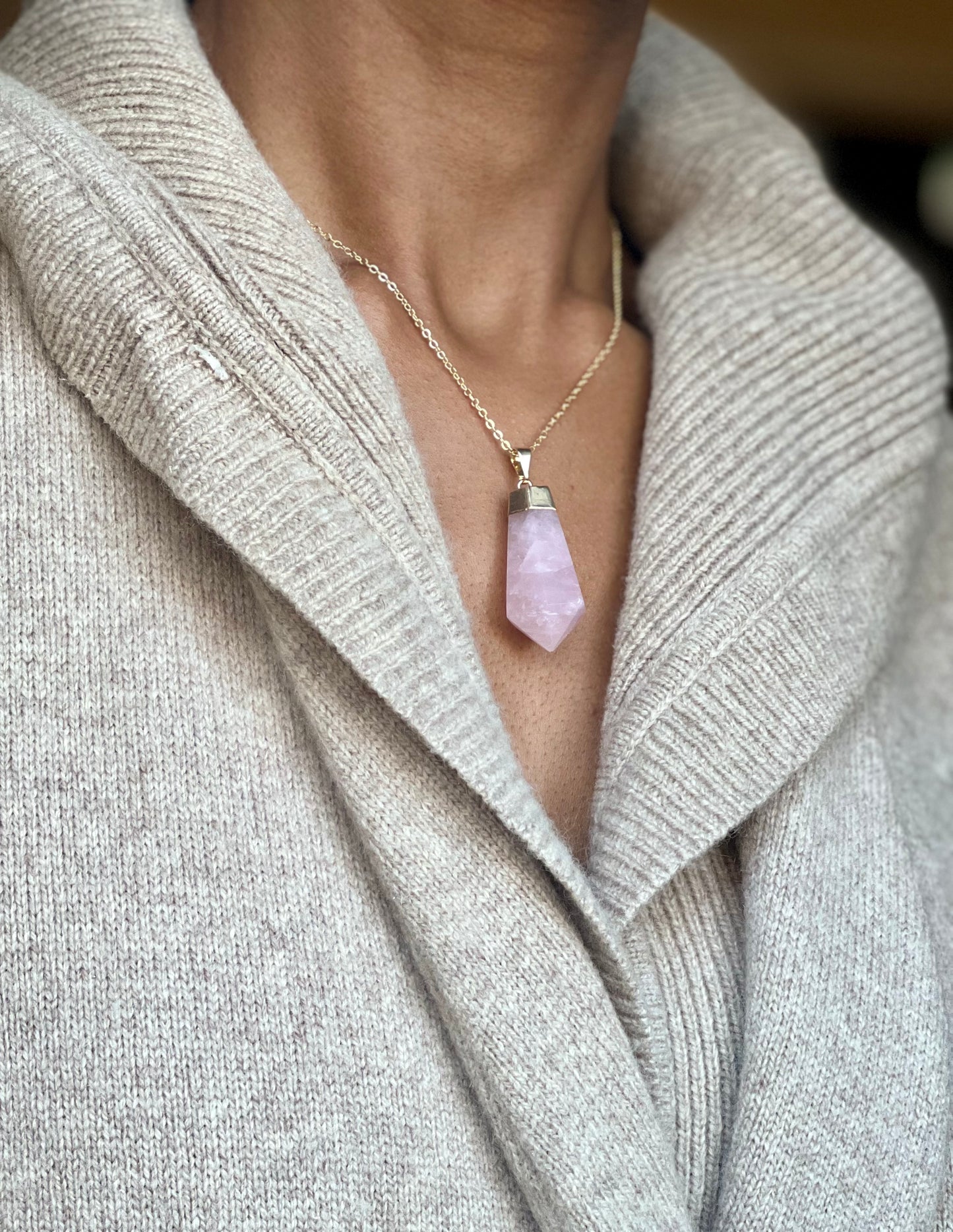 Gold Plated Rose Quartz Cut Necklace