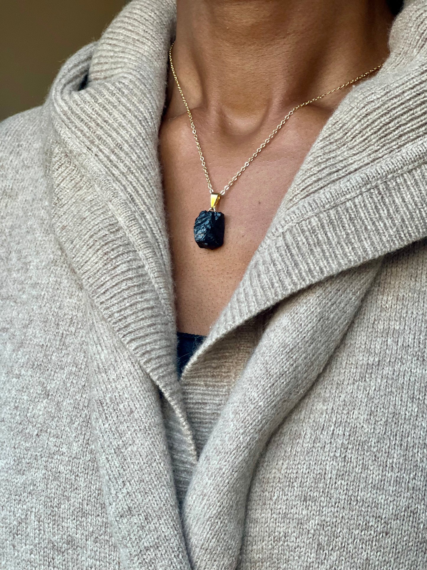 Gold Filled Raw Black Tourmaline Necklace