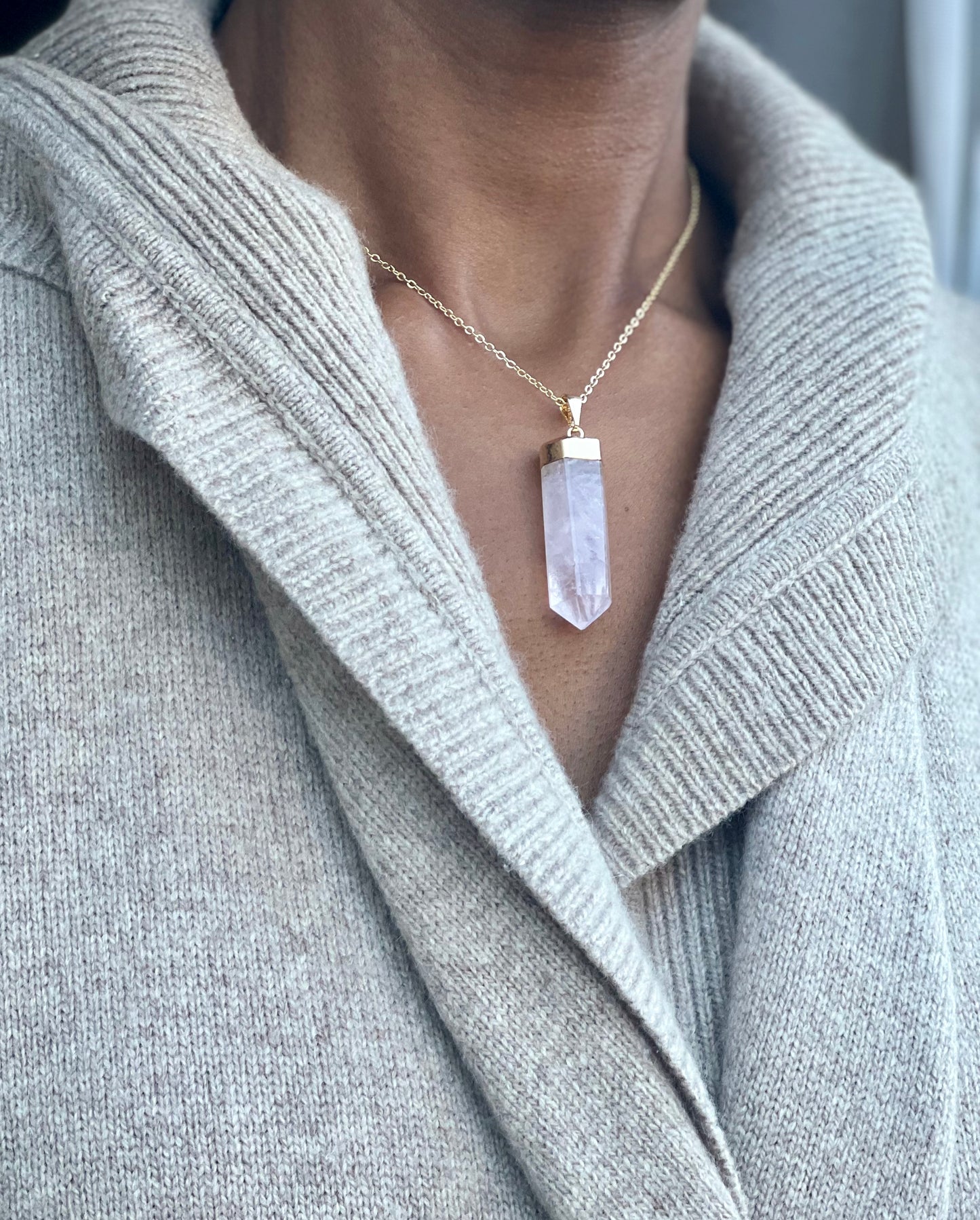 Rose Quartz Crystal Point Necklace