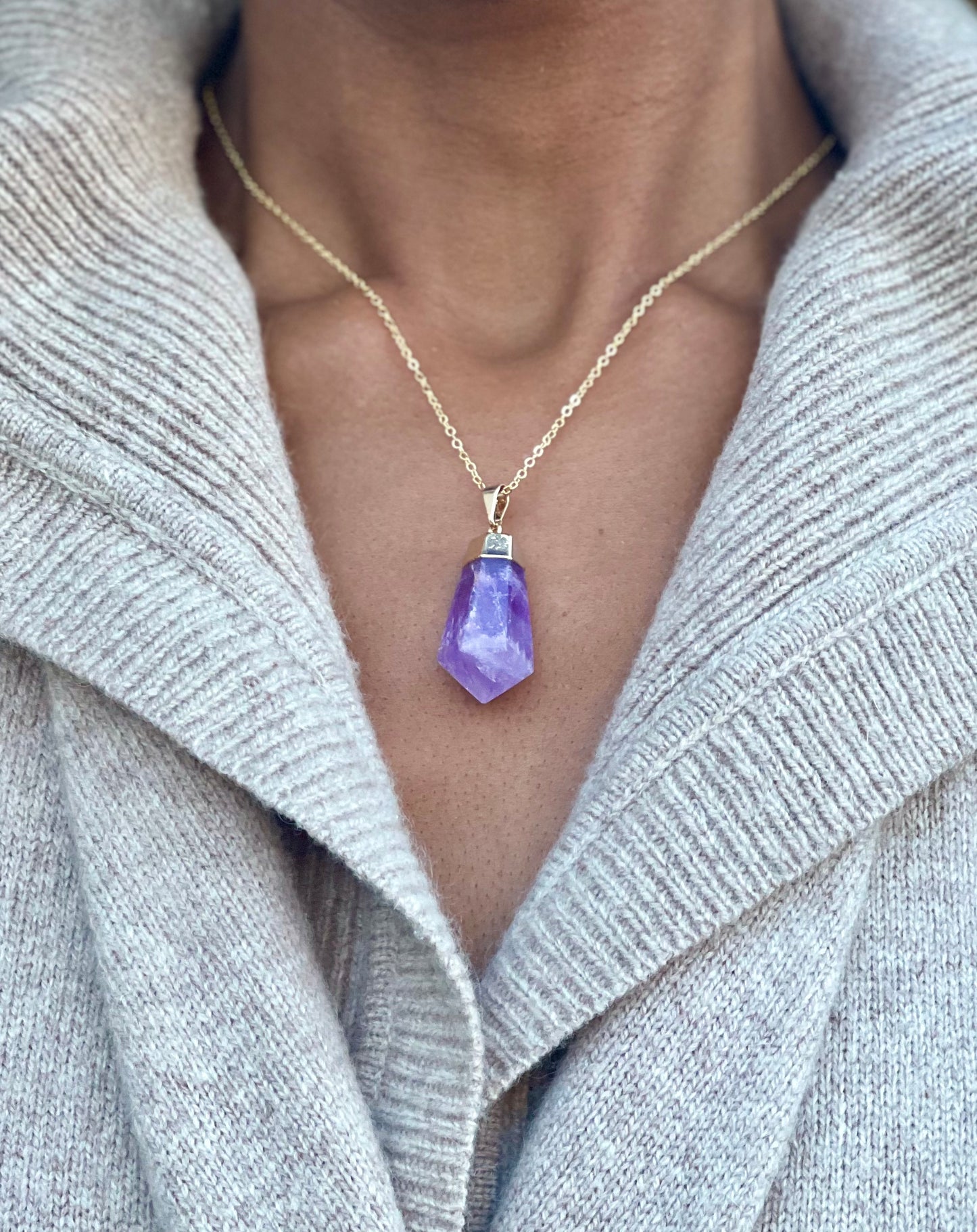 Gold Plated Crystal Amethyst Point Necklace