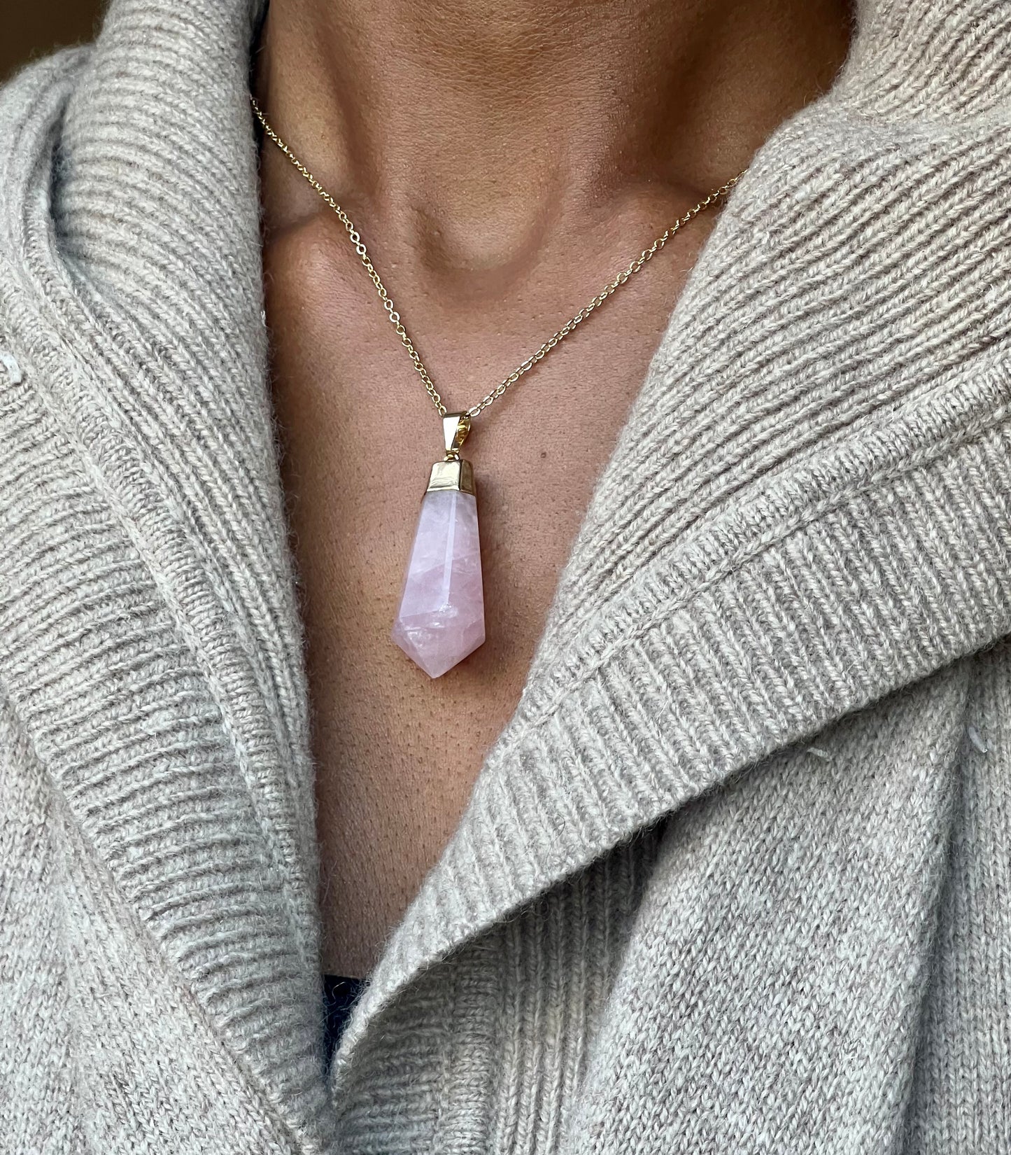 Gold Plated Rose Quartz Cut Necklace