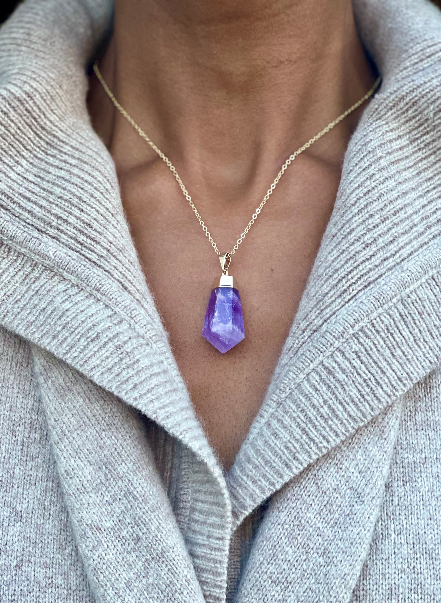 Gold Plated Crystal Amethyst Point Necklace