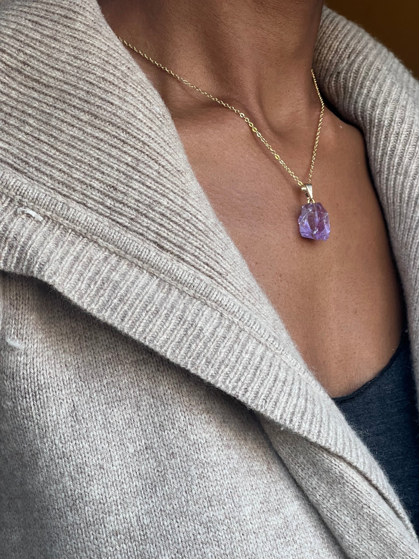 Raw Gold Plated Amethyst Crystal Necklace