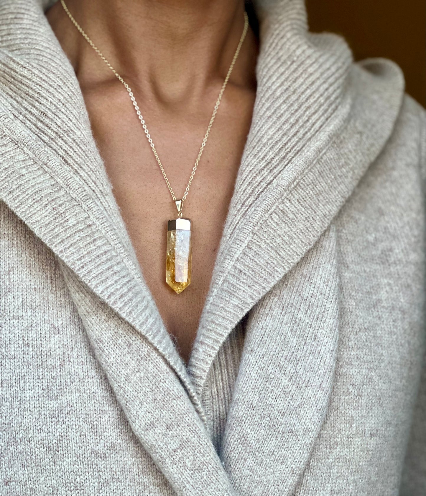 Gold Plated Citrine Point Necklace