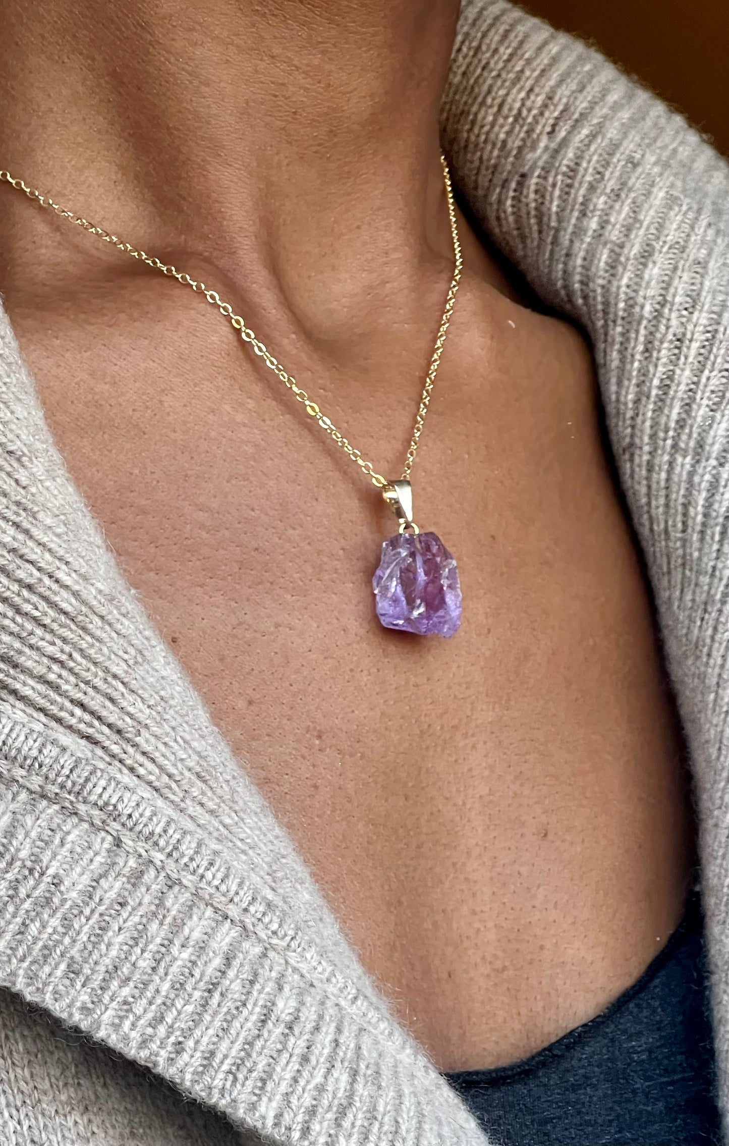 Raw Gold Plated Amethyst Crystal Necklace