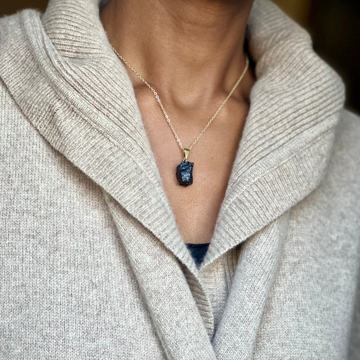 Gold Filled Raw Black Tourmaline Necklace