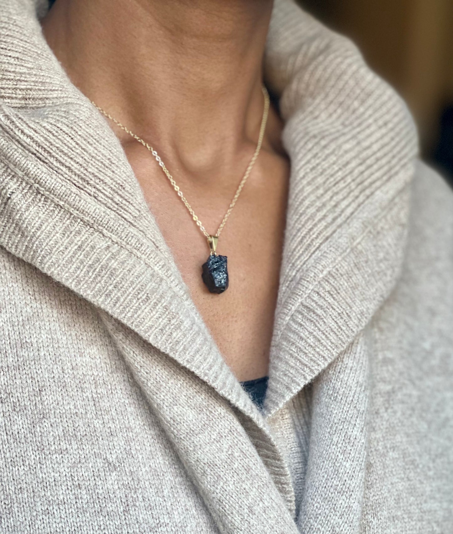 Gold Filled Raw Black Tourmaline Necklace