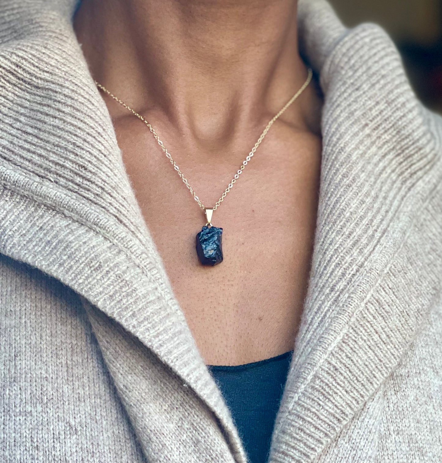 Gold Filled Raw Black Tourmaline Necklace