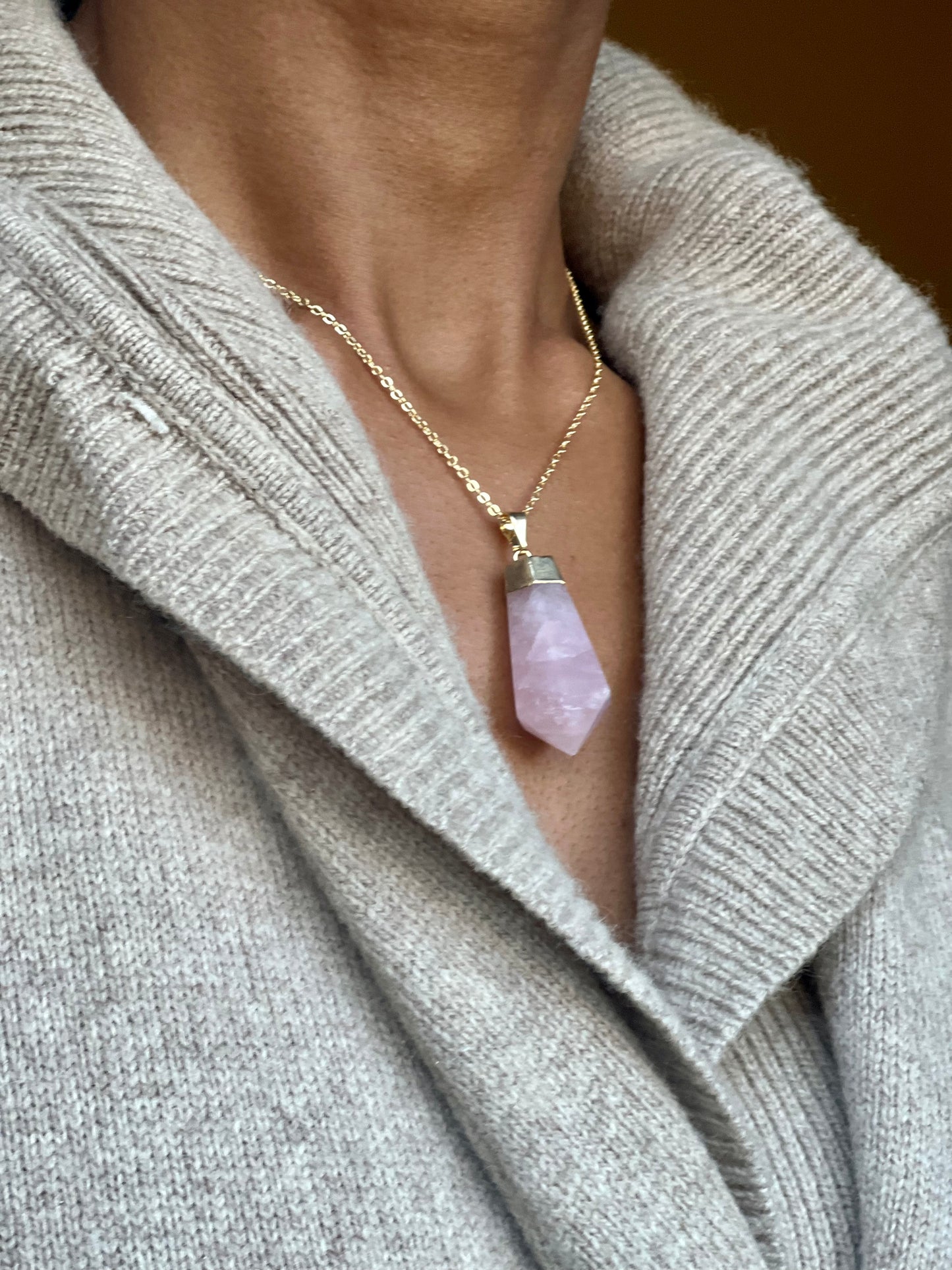 Gold Plated Rose Quartz Cut Necklace