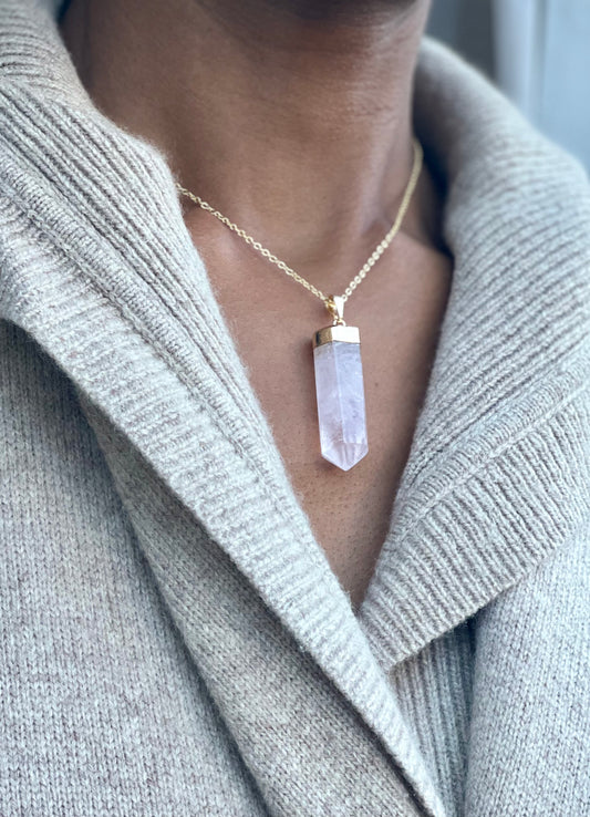 Rose Quartz Crystal Point Necklace