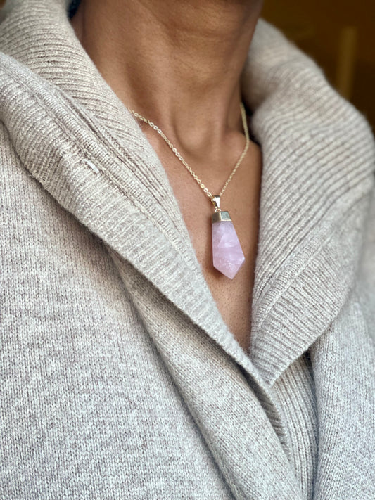 Gold Plated Rose Quartz Cut Necklace