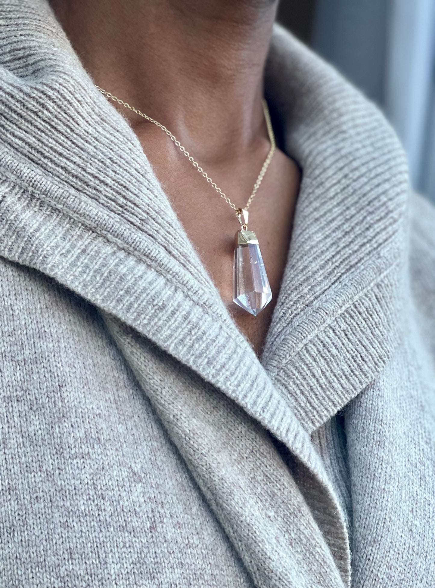 Gold Plated Quartz Crystal Point Necklace