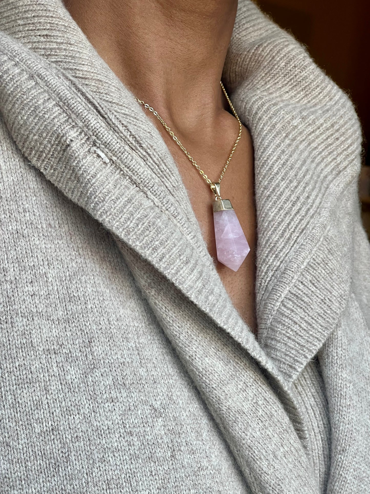 Gold Plated Rose Quartz Cut Necklace